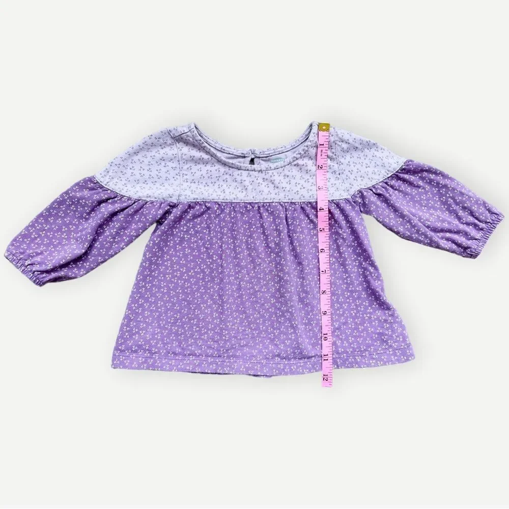 Old Navy Baby Girl Kids Long Sleeve Purple Floral Flowy Cotton Top. 6-12 Months.